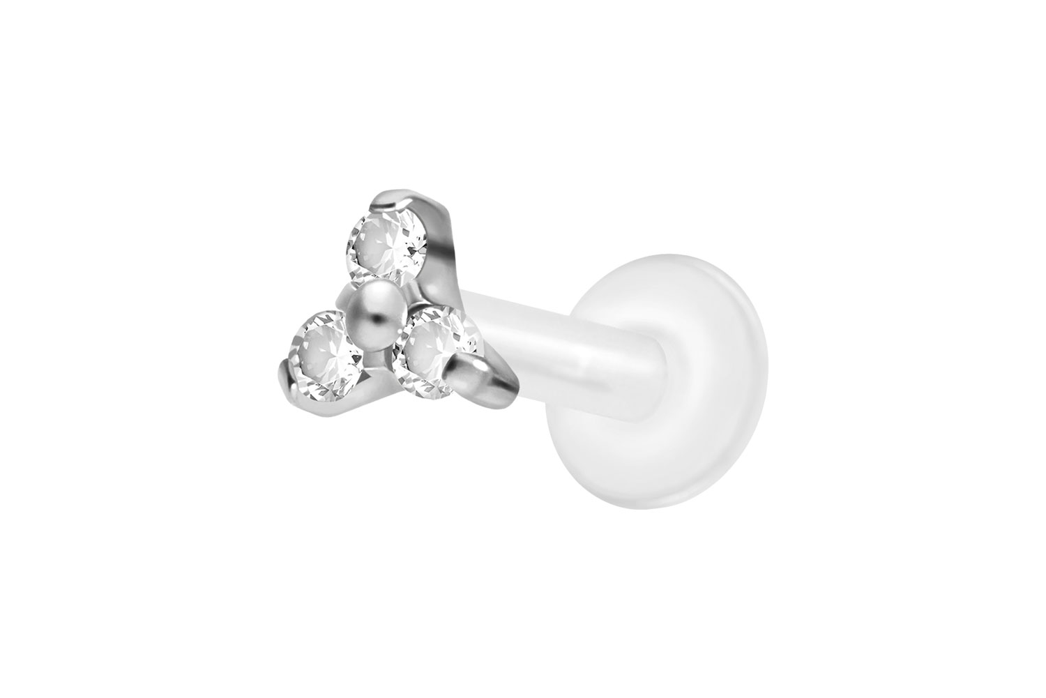 PTFE Labret Piercing mit Innengewinde + Titan-Aufsatz KRISTALLBLUME